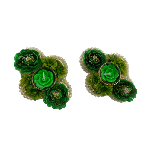 Set of 2 Green fancy tea light candle holders