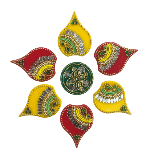 Fancy exclusive Yellow and Red reusable Rangoli designs
