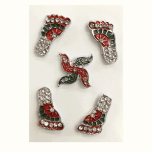 2 sets of paduka or mataji feet in steel exclusive with matching swastika
